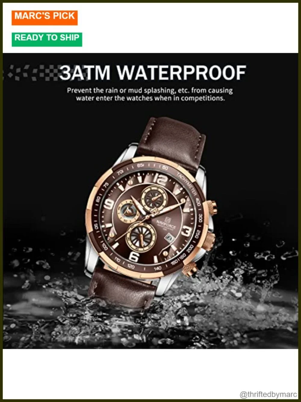 Sport Chronograph Leather Strap Wrist Watch for Men